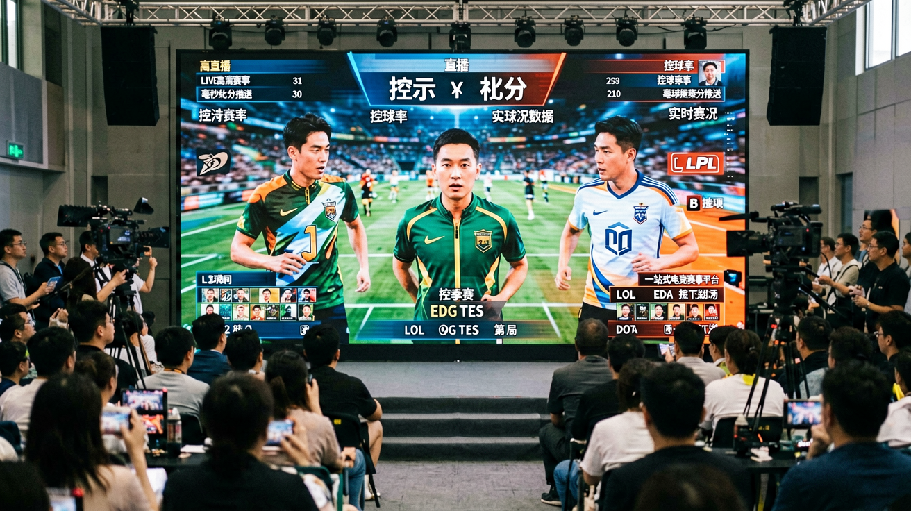 SCORE电竞直播画面展示比分弹窗、控球率和实时赛况数据